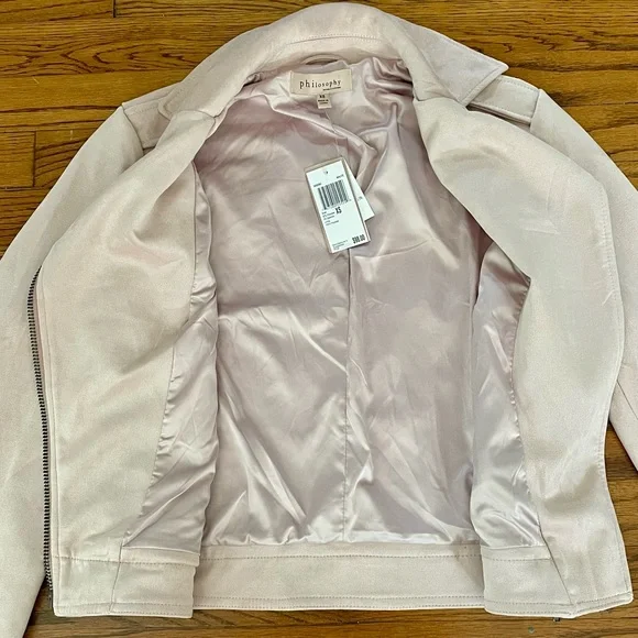 Philosophy Faux Suede Leather Moto Style Jacket Mauve Light Pink XS NWT - Picture 6 of 7